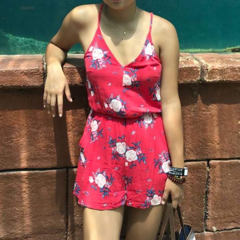 H&M Red Floral Romper
